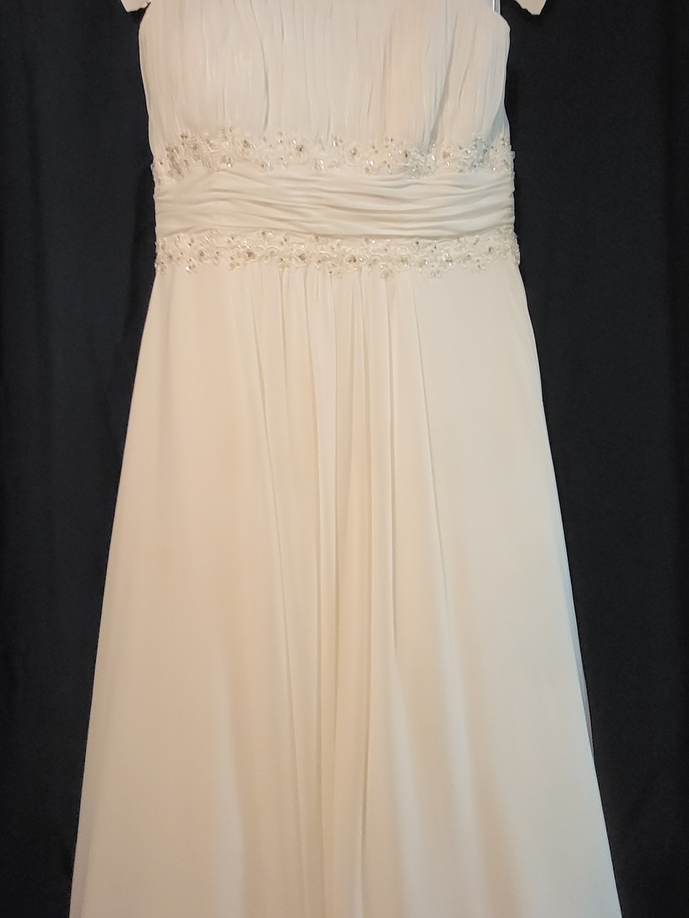 David's Bridal Ivory Beaded Empire Chiffon Wedding Gown
